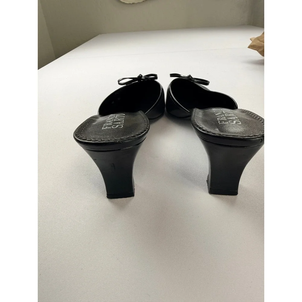 Franco Sarto Black Leather Bow Square Toe Mule Heels Size 8.5M Y2K Balletcore